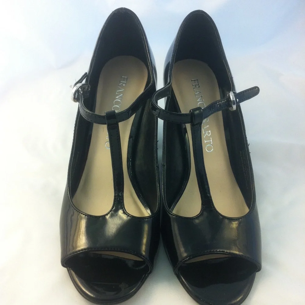 Franco Sarto Black Patent Sadie Wedge Pump